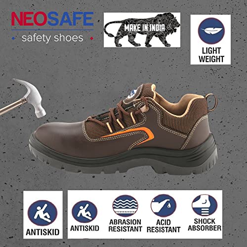 Neosafe Corel A2006_8 Men's Brown Safety Shoe in Oil Pull-up Leather, 200J Non-Metallic Light-Weight Toe Cap, ISI Marked, Size 8 - Image 4