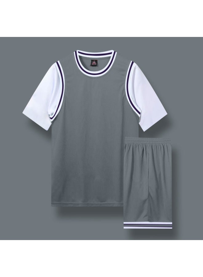 Basketball Clothes Suit Women's Summer Fake Two-piece T-shirt Student Training Compeion Team Clothes Sportswear Jersey