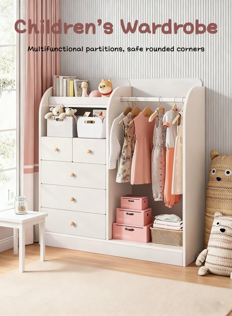 خزانة ملابس محمولة للأطفال، خزانة ملابس حديثة بسيطة لغرفة إيجار شقة صغيرة مع خزائن تخزين، خزانة ملابس كبيرة للأطفال مناسبة لتعليق الأسطح (YN011-أبيض) - Image 1