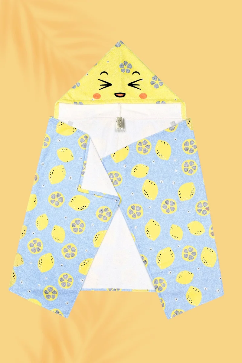 هامور Dough Hooded Children's Beach Towel Lemon Yellow with Snaps on the Front