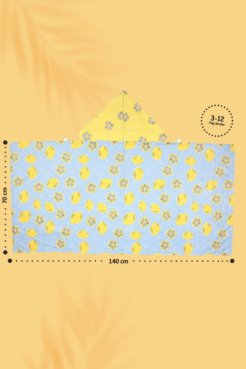 هامور Dough Hooded Children's Beach Towel Lemon Yellow with Snaps on the Front