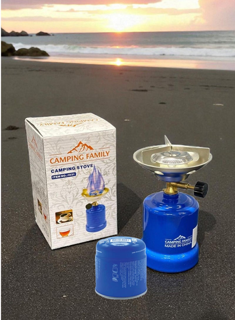 CAMPING FAMILY Portable Camping Stove Gas Tank with Adjustable Burner with One Gas Cartridge 190g - Image 1