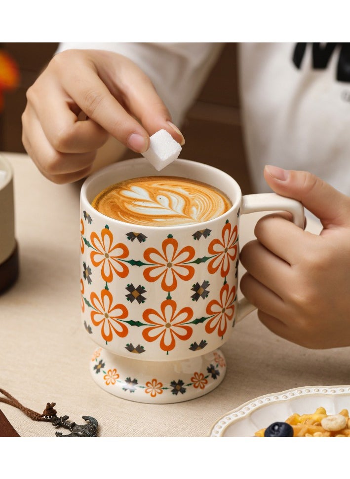 Dominy High-foot ceramic coffee cup, 420ml large practical family coffee cup, tea cup with handle, blue and white porcelain coffee cup, milk cup, beer cup, microwave and dishwasher safe, exquisite ceramic coffee cup, suitable for home or office use  - Image 2