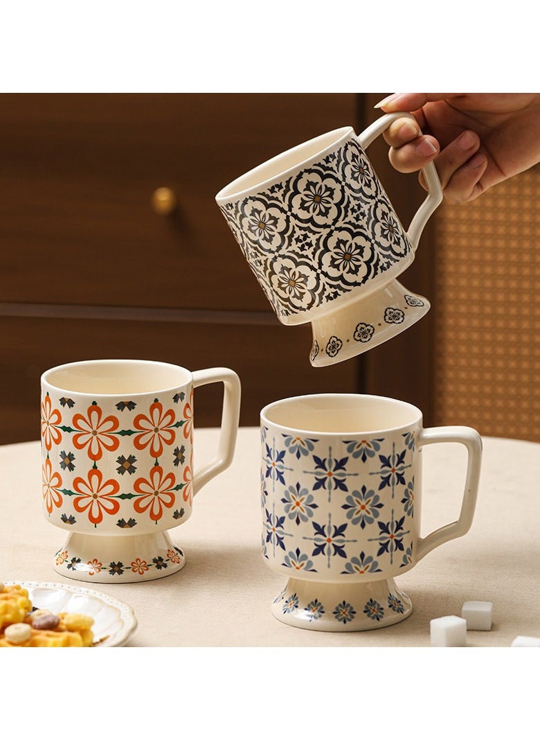 Dominy High-foot ceramic coffee cup, 420ml large practical family coffee cup, tea cup with handle, blue and white porcelain coffee cup, milk cup, beer cup, microwave and dishwasher safe, exquisite ceramic coffee cup, suitable for home or office use  - Image 3
