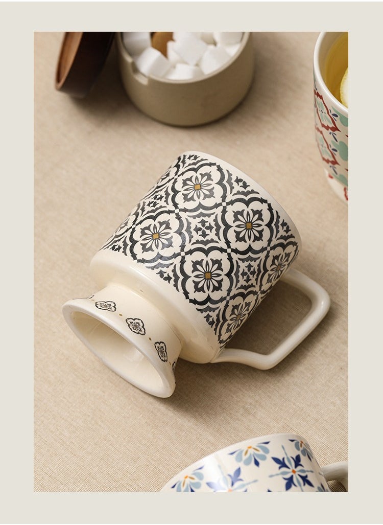 Dominy High-foot ceramic coffee cup, 420ml large practical family coffee cup, tea cup with handle, blue and white porcelain coffee cup, milk cup, beer cup, microwave and dishwasher safe, exquisite ceramic coffee cup, suitable for home or office use  - Image 4