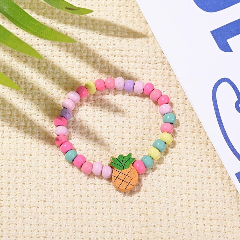 Bukela 12 Pcs Girls Bracelets Jewelry, Cute Heart Beaded, Cute Wooden Beaded Bracelets Heart Pendants Play Jewelry Gifts - Image 4