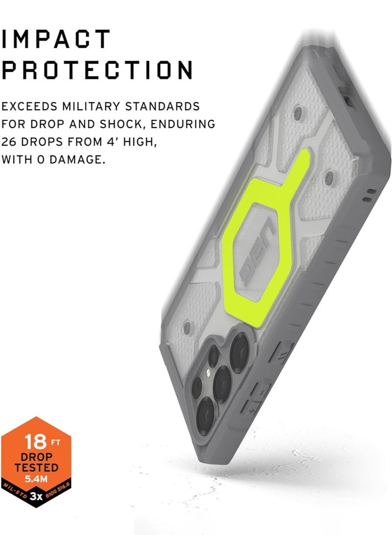 Urban Armor Gear UAG Pathfinder Clear [MagSafe] Samsung Galaxy S25 ULTRA Case Cover with Wrist [Lanyard] Luminous Glow in The Dark [18 Feet Drop tested] - Active Neon  - Image 5