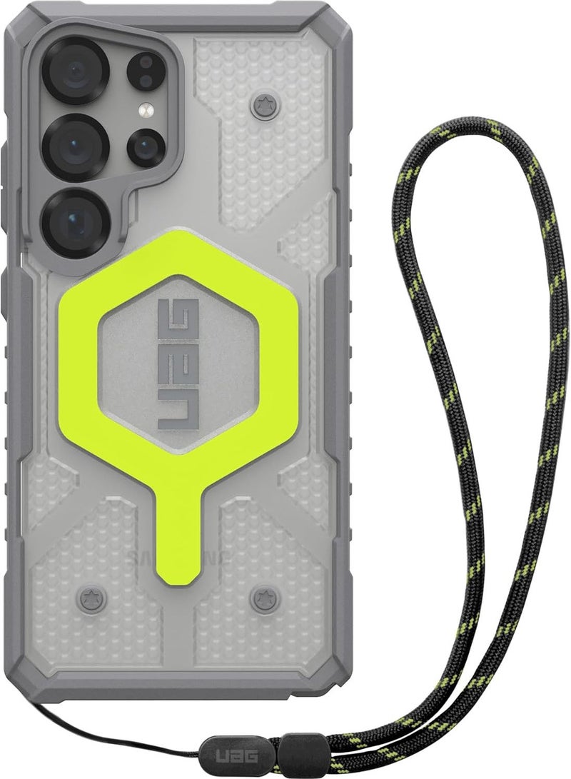Urban Armor Gear UAG Pathfinder Clear [MagSafe] Samsung Galaxy S25 ULTRA Case Cover with Wrist [Lanyard] Luminous Glow in The Dark [18 Feet Drop tested] - Active Neon  - Image 1