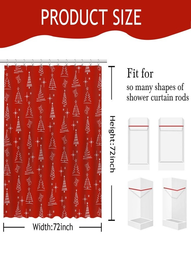 Mocsicka Red Christmas Trees Shower Curtain for Bathroom Cute Xmas Pine Trees Balls Christmas Bathroom Decor Bath Shower Waterproof Fabric Winter Holidays Home Decor Curtain 72 X 72 Inch - Image 3