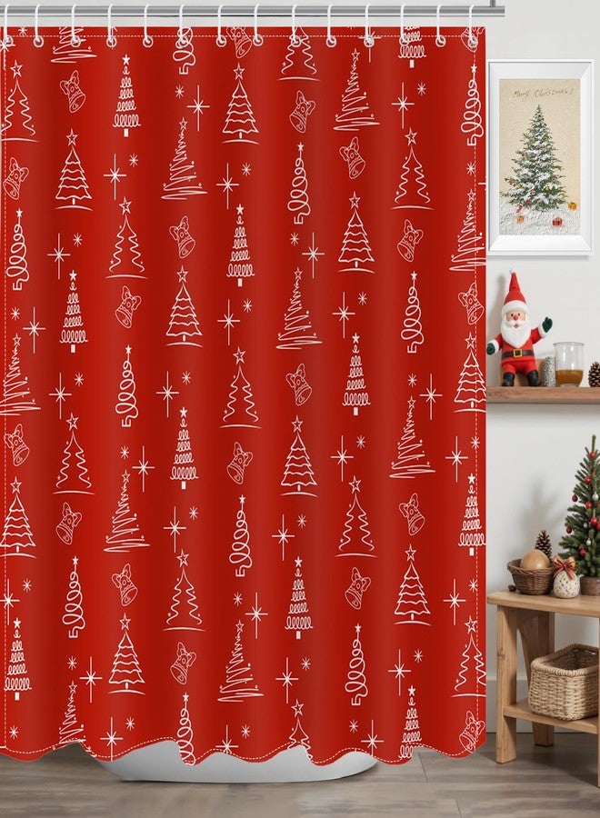 Mocsicka Red Christmas Trees Shower Curtain for Bathroom Cute Xmas Pine Trees Balls Christmas Bathroom Decor Bath Shower Waterproof Fabric Winter Holidays Home Decor Curtain 72 X 72 Inch - Image 1