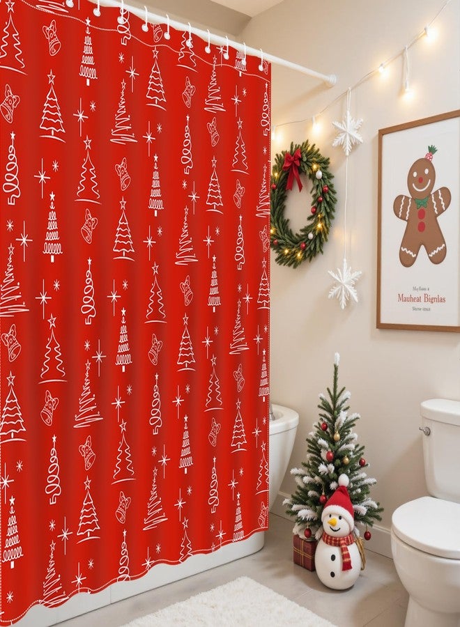 Mocsicka Red Christmas Trees Shower Curtain for Bathroom Cute Xmas Pine Trees Balls Christmas Bathroom Decor Bath Shower Waterproof Fabric Winter Holidays Home Decor Curtain 72 X 72 Inch - Image 2