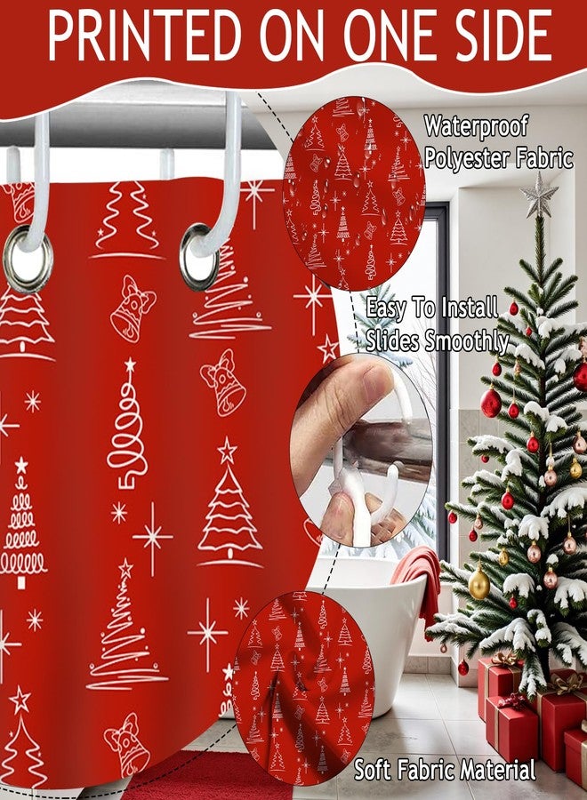Mocsicka Red Christmas Trees Shower Curtain for Bathroom Cute Xmas Pine Trees Balls Christmas Bathroom Decor Bath Shower Waterproof Fabric Winter Holidays Home Decor Curtain 72 X 72 Inch - Image 4