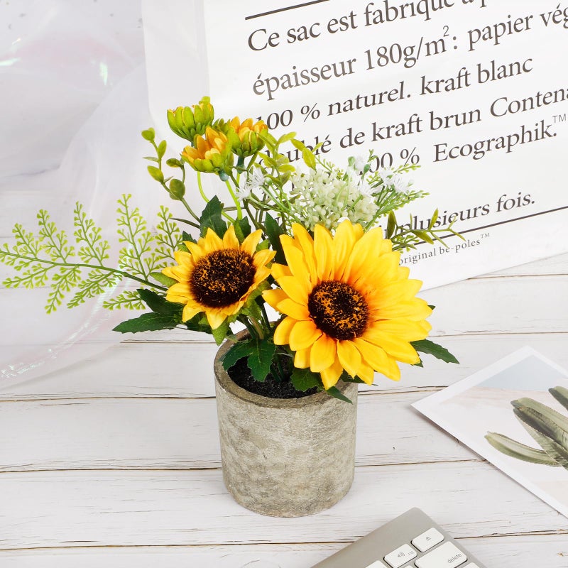 COCOBOO Sunflower Artificial Flowers Pot, Sunflower Decor, Yellow Fake Flower in Pots, for Home Bathroom Kitchen - Image 5