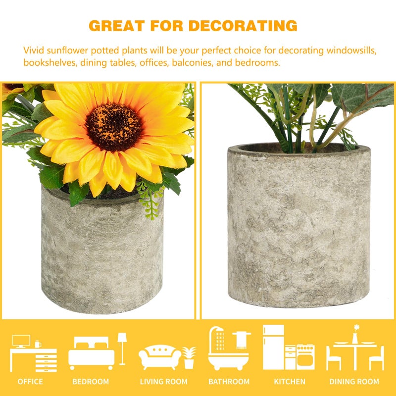 COCOBOO Sunflower Artificial Flowers Pot, Sunflower Decor, Yellow Fake Flower in Pots, for Home Bathroom Kitchen - Image 4