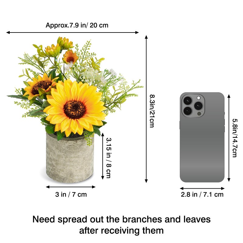 COCOBOO Sunflower Artificial Flowers Pot, Sunflower Decor, Yellow Fake Flower in Pots, for Home Bathroom Kitchen - Image 2