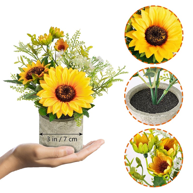 COCOBOO Sunflower Artificial Flowers Pot, Sunflower Decor, Yellow Fake Flower in Pots, for Home Bathroom Kitchen - Image 3