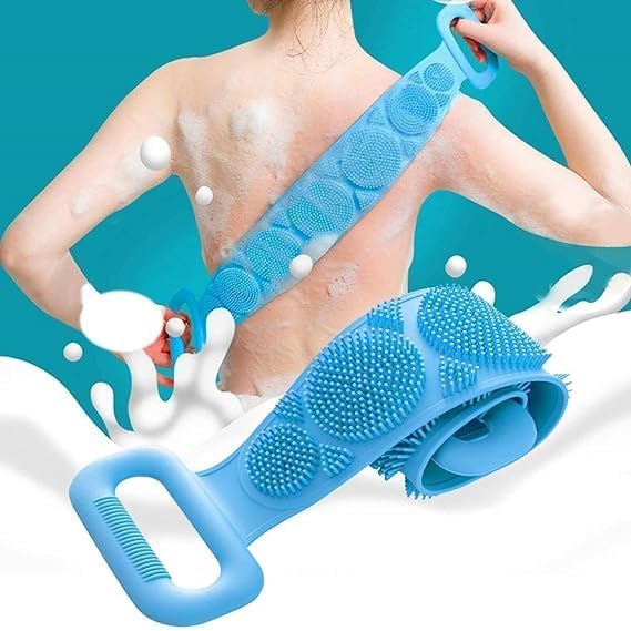 PPK24X9 PPK24X9 Silicone Bath Scrubber DoubleSided Body Back Brush Skin Cleaning Massage and Exfoliating Belt for Shower Multicolour  - Image 1