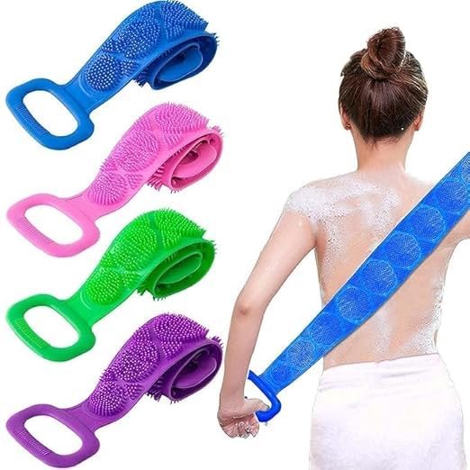 PPK24X9 PPK24X9 Silicone Bath Scrubber DoubleSided Body Back Brush Skin Cleaning Massage and Exfoliating Belt for Shower Multicolour  - Image 4