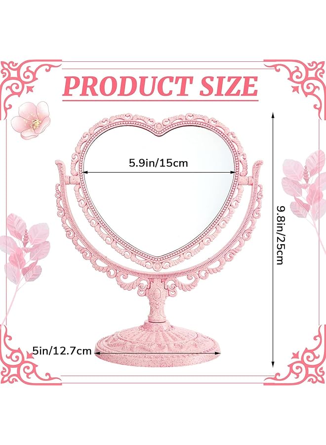 erorex Makeup Mirror Lovely Heart Shaped Cosmetic Mirror With 360 Degree Rotation Tabletop Vanity Mirror Double Sided Makeup Mirror High Definition Mirrors For Bedroom Living Room Pink - Image 5