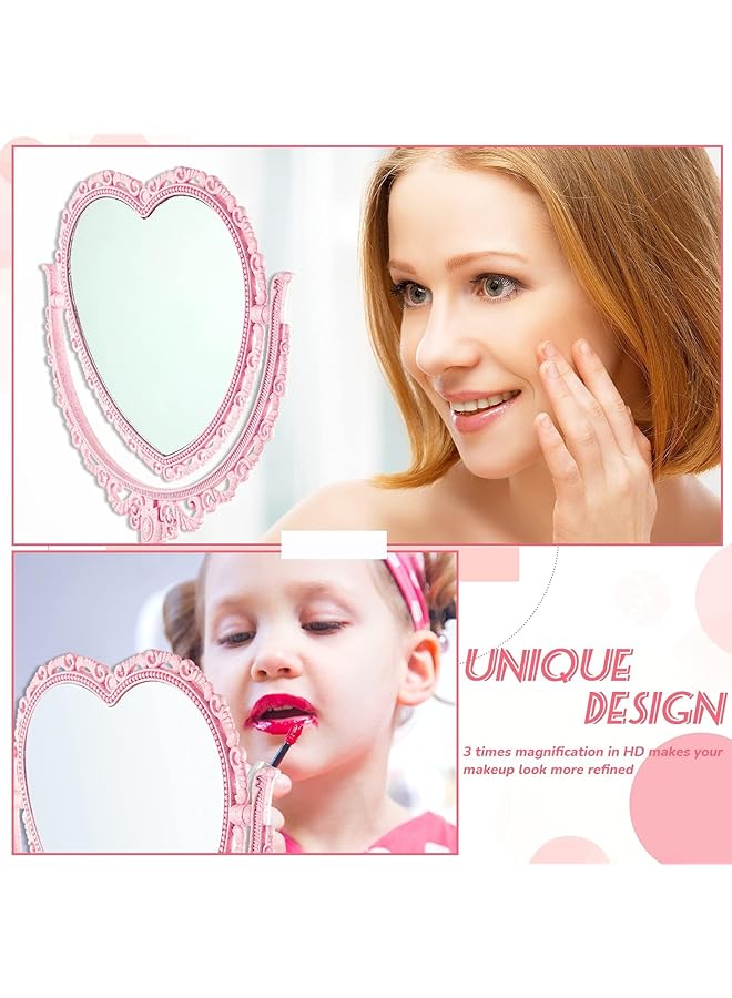 erorex Makeup Mirror Lovely Heart Shaped Cosmetic Mirror With 360 Degree Rotation Tabletop Vanity Mirror Double Sided Makeup Mirror High Definition Mirrors For Bedroom Living Room Pink - Image 4
