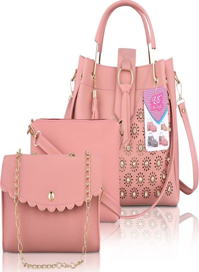 LIKE STYLE Handbag women handbag Pack Of 3 (Pink) - Image 1