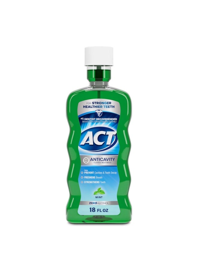 ACT Anticavity Zero Alcohol Fluoride Mouthwash 18 fl. oz., With Accurate Dosing Cup, Mint