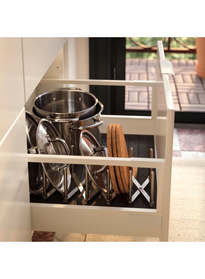 Adjustable Pot Lid Organizer, Expandable Stainless Steel Pan Lid Holder for Cabinet, Drawer and Shelf Storage, Kitchen Lid Rack for Pot Lids and Food Container Lids - Image 4