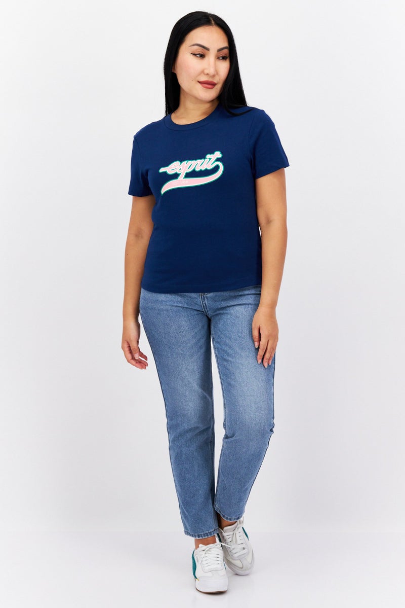 ESPRIT Women Crew Neck Short Sleeves Graphic Print T-Shirt, Blue - Image 2