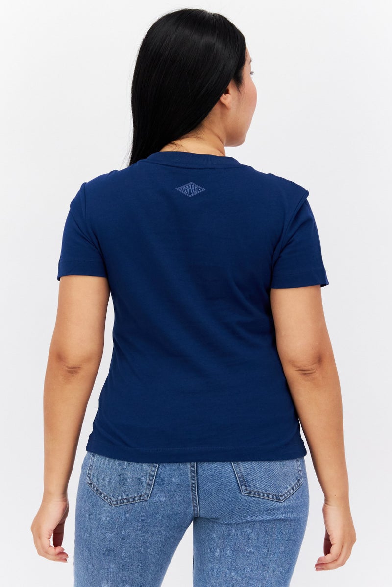 ESPRIT Women Crew Neck Short Sleeves Graphic Print T-Shirt, Blue - Image 4