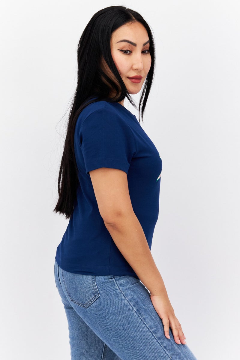 ESPRIT Women Crew Neck Short Sleeves Graphic Print T-Shirt, Blue - Image 3