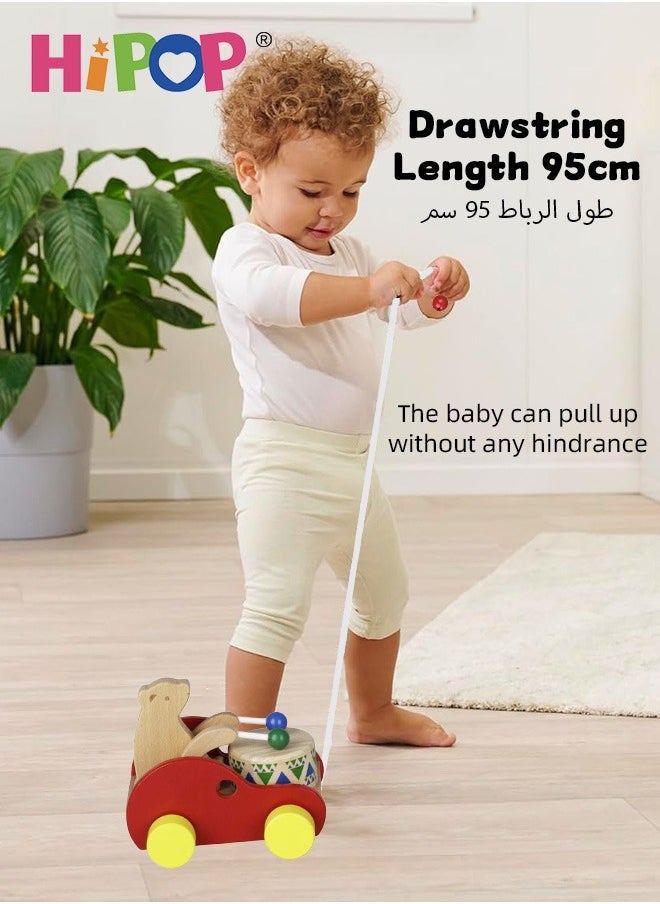 HIPOP Wooden Toddler Pull Toy, Bear Drum Tapping Children's Toy, Walk-A-Long Bear Pull Toy, Baby Dragging and Learning to Walk, Pull Along Walking Toys, Bright Colors, 95cm Long Rope  - Image 5