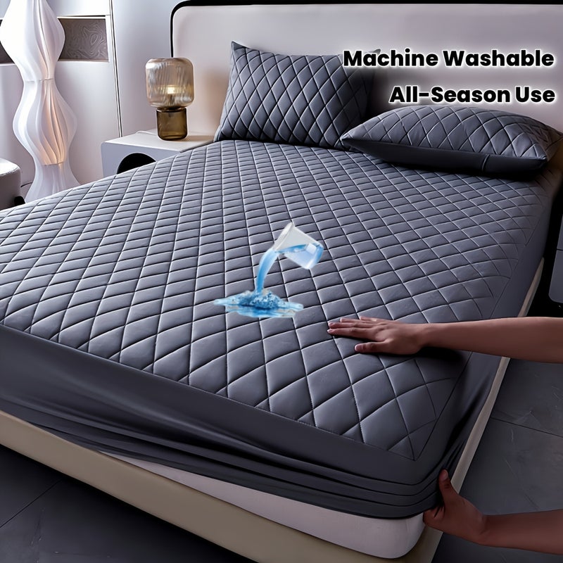 1pc Waterproof Mattress Protector Cover, Soft & Comfortable & Machine Washable, Excludes Pillow Core & Pillowcase, Solid Color Straight Pattern, Soundwave Technology Embossed Craft, Suitable for Bedroom, Hotel, Dormitory & More! All-Season Use, 8 - Image 2