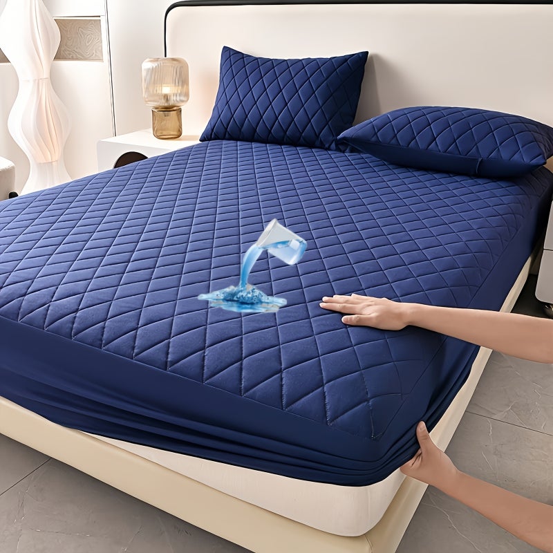 1pc Waterproof Mattress Protector Cover, Soft & Comfortable & Machine Washable, Excludes Pillow Core & Pillowcase, Solid Color Straight Pattern, Soundwave Technology Embossed Craft, Suitable for Bedroom, Hotel, Dormitory & More! All-Season Use, 8 - Image 5