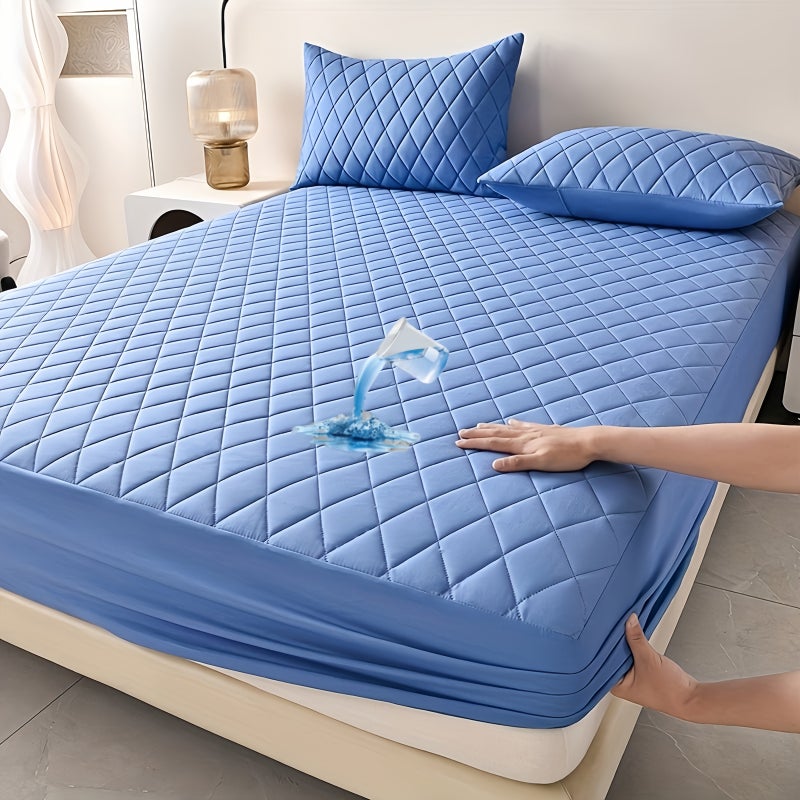 1pc Waterproof Mattress Protector Cover, Soft & Comfortable & Machine Washable, Excludes Pillow Core & Pillowcase, Solid Color Straight Pattern, Soundwave Technology Embossed Craft, Suitable for Bedroom, Hotel, Dormitory & More! All-Season Use, 8 - Image 4
