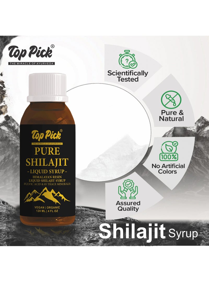 Top Pick Pure Himalayan Shilajit Resin Liquid Syrup, Rich in Fulvic Acid & Trace Minerals, 120ml