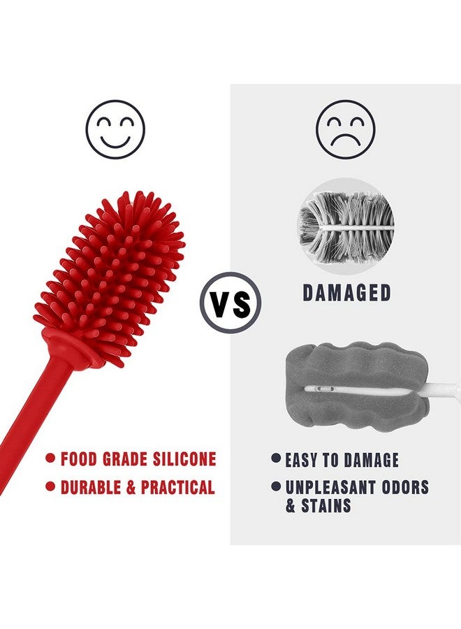 فرشاة تنظيف زجاجات السيليكون بمقبض طويل، خالية من مادة BPA، لتنظيف زجاجات المياه مقاس 12.5 بوصة، مناسبة لزجاجات الأطفال، وزجاجات المياه الرياضية، والمزهريات، والأواني الزجاجية، مثالية لفتحات الزجاجات ذات القطر الأصغر (أحمر) - Image 2