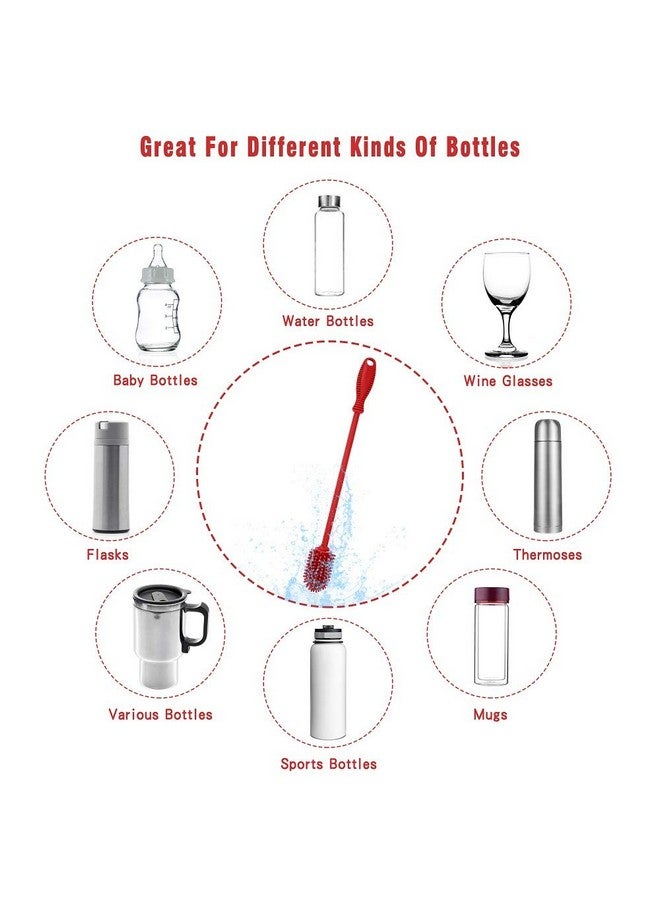 فرشاة تنظيف زجاجات السيليكون بمقبض طويل، خالية من مادة BPA، لتنظيف زجاجات المياه مقاس 12.5 بوصة، مناسبة لزجاجات الأطفال، وزجاجات المياه الرياضية، والمزهريات، والأواني الزجاجية، مثالية لفتحات الزجاجات ذات القطر الأصغر (أحمر) - Image 4