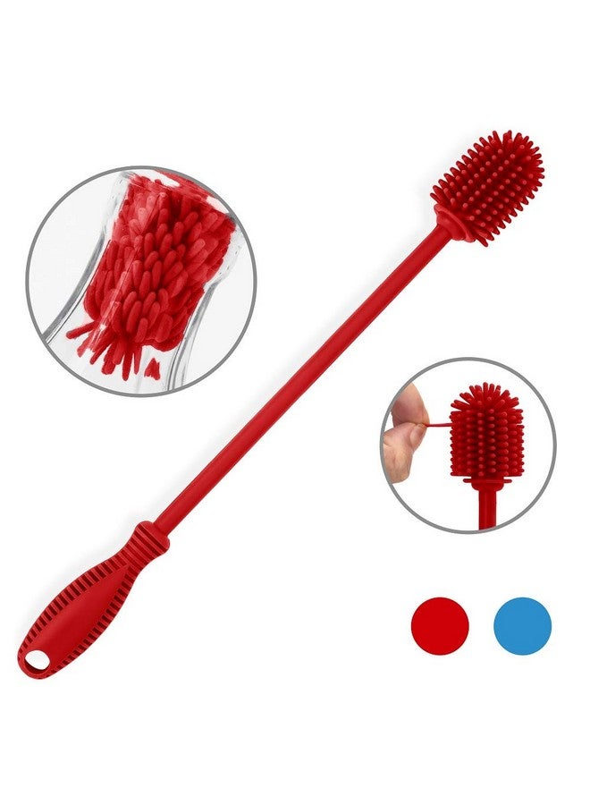 فرشاة تنظيف زجاجات السيليكون بمقبض طويل، خالية من مادة BPA، لتنظيف زجاجات المياه مقاس 12.5 بوصة، مناسبة لزجاجات الأطفال، وزجاجات المياه الرياضية، والمزهريات، والأواني الزجاجية، مثالية لفتحات الزجاجات ذات القطر الأصغر (أحمر) - Image 1