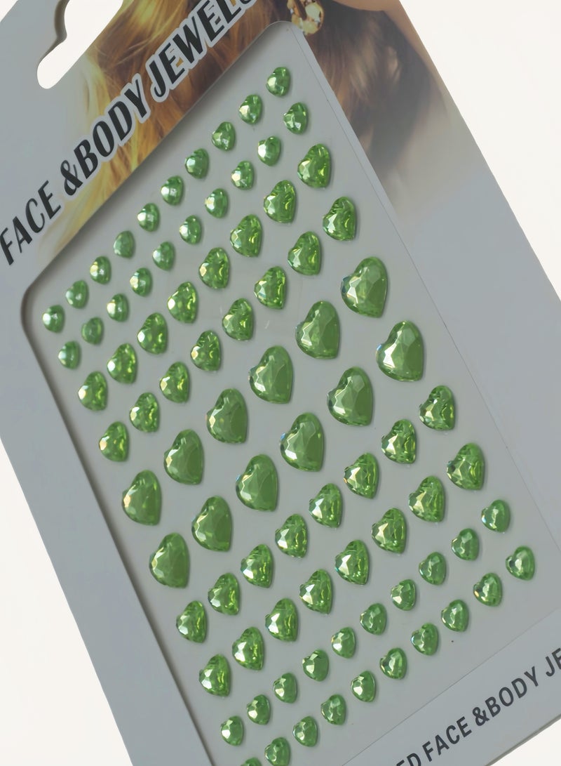 Green heart-shaped crystal diamond stickers face decoration stickers 3D stickers children's DIY decorations self-adhesive jewelry stickers colored diamond stickers - Image 2