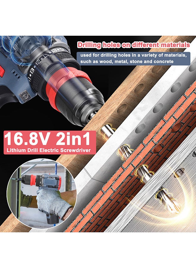 16.8V 2in1 Lithium Drill Electric Screwdriver Multi-function Power Tool 45Nm Torque Brushless Motor Practical Screw Driver for Home Appliances Furniture Installation Automotive Electronics Repairing  - Image 2