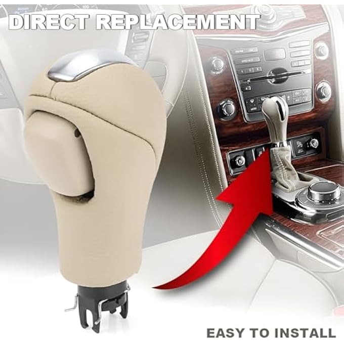 rayihni Beauenty Automatic Shift Knob for 20122020 Nissan Patrol Y62 Infiniti FX35 FX37 FX50 EX25 EX35 G25 G35 G37 QX50 QX56 QX70 QX80 Leather and Synthetic Fiber Materials Beige - Image 5