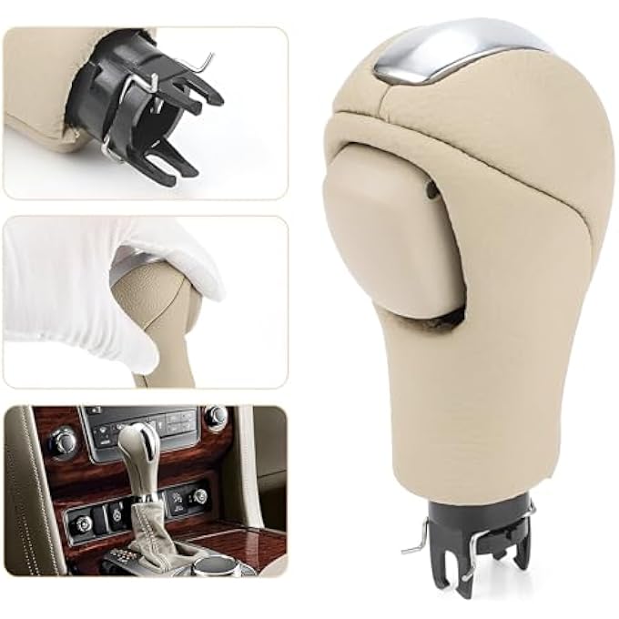 rayihni Beauenty Automatic Shift Knob for 20122020 Nissan Patrol Y62 Infiniti FX35 FX37 FX50 EX25 EX35 G25 G35 G37 QX50 QX56 QX70 QX80 Leather and Synthetic Fiber Materials Beige - Image 2