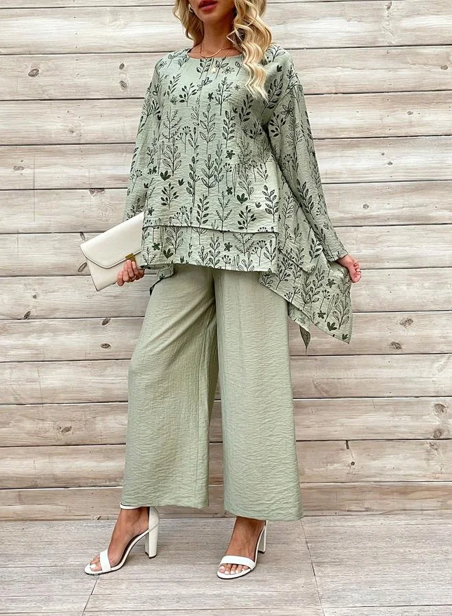 Take Two Take Two Floral Print Asymmetric Hem Top and Pants Co-Ords