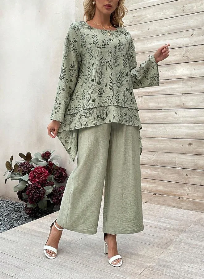 Take Two Take Two Floral Print Asymmetric Hem Top and Pants Co-Ords