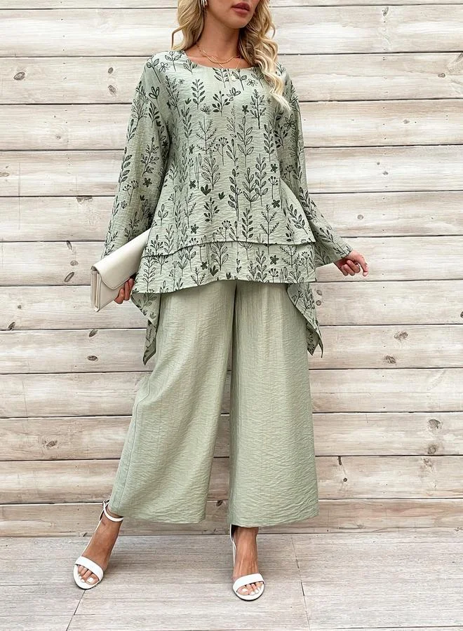Take Two Take Two Floral Print Asymmetric Hem Top and Pants Co-Ords