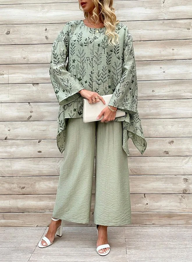 Take Two Take Two Floral Print Asymmetric Hem Top and Pants Co-Ords