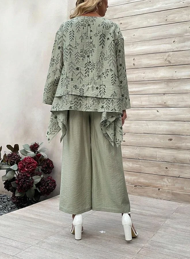Take Two Take Two Floral Print Asymmetric Hem Top and Pants Co-Ords