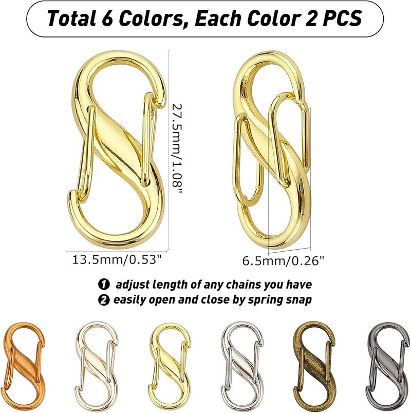 كلاراكو 12 قطعة من مشابك معدنية قابلة للتعديل من كلاركو لسلسلة المحفظة، 6 ألوان لطول سلسلة الحقيبة، مشابك تقصير معدنية رفيعة، أداة ضبط سلسلة حقيبة اليد، ملحقات موصلات وصلات، 1×0.5 بوصة - Image 3