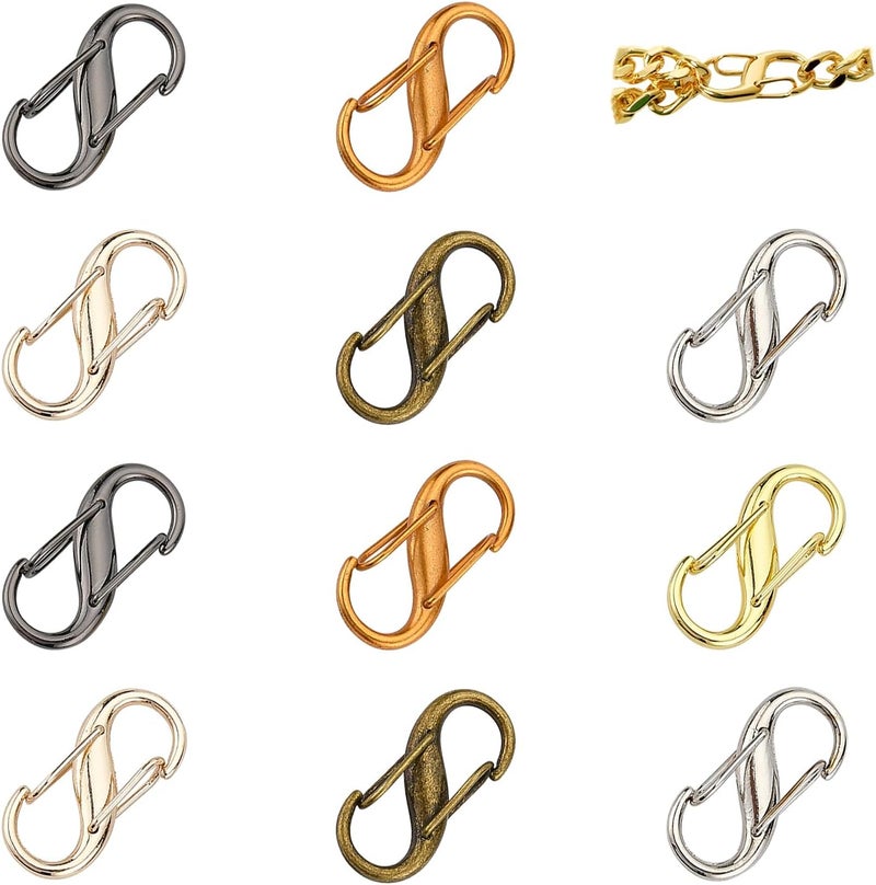 كلاراكو 12 قطعة من مشابك معدنية قابلة للتعديل من كلاركو لسلسلة المحفظة، 6 ألوان لطول سلسلة الحقيبة، مشابك تقصير معدنية رفيعة، أداة ضبط سلسلة حقيبة اليد، ملحقات موصلات وصلات، 1×0.5 بوصة - Image 1