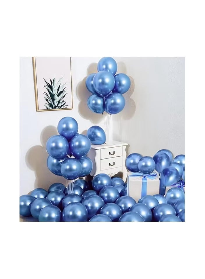 50 PCS Of Metallic Chrome Blue Balloons 12 Inch For Birthday Gender Reveal and Baby Shower Party Decoration